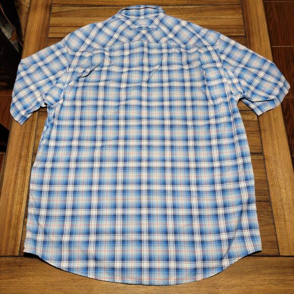 Duluth Trading Co SS Full Button Blue Plaid Shirt - Size Large Tall - Picture 3 of 6